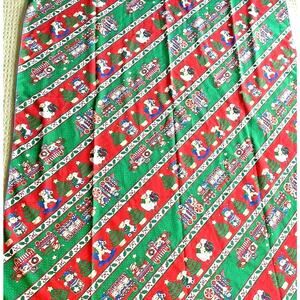 Vintage Christmas Tablecloth Red Green Bears Train